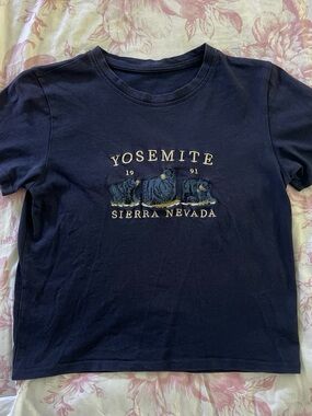 YesStyle Navy Yosemite Sierra Nevada Embroidered Bear Tee